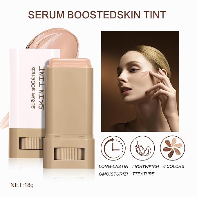 Foundation Stick Beauty Balm Serum, Boosted Skin Tint Contour Stick Moisturizing, Contourable Medium to Full Coverage for Women, Multi-Function (04)