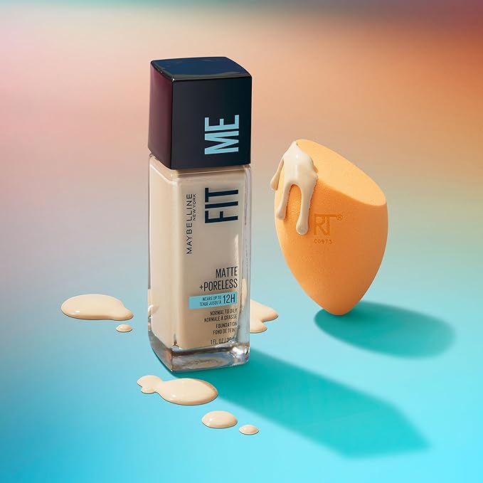 Maybelline Fit Me Matte + Poreless Liquid Foundation and Real Techniques Makeup Sponge Bundle, Includes 1 Foundation in Natural Beige and 2 Miracle Complexion Makeup Sponges