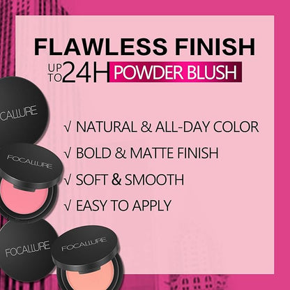 FOCALLURE Silky Face Pressed Blush,High Pigment Mineral Blusher,Create a Fade-free Flawless Finish and Give your Skin a Natural Glow,Lightweight Facial Blusher Makeup,SMASHING