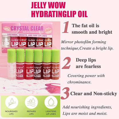 6 Colors Mini Fat Lip Gloss Oil - Hydrating Glow, Moisturizing, Shiny Transparent Toot Tinted Plumping, Nourishing Non-sticky
