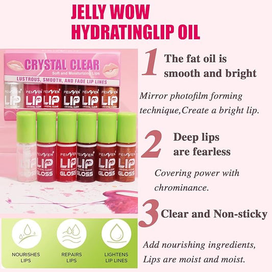 6 Colors Mini Fat Lip Gloss Oil - Hydrating Glow, Moisturizing, Shiny Transparent Toot Tinted Plumping, Nourishing Non-sticky