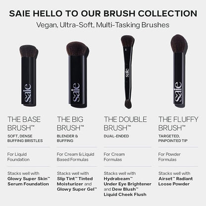 Saie Face Powder Duo, Medium - The Fluffy Brush, Soft, Multi-Use Targeted Powder Brush With Tapered Tip & Airset Radiant Loose Setting Powder, Translucent Medium (0.14 oz) - Vegan, Cruelty-Fee