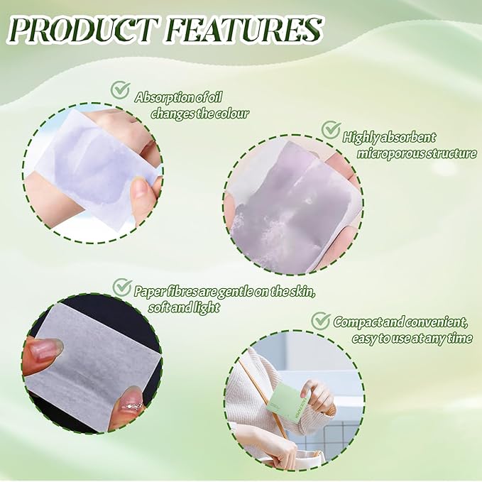BOROLA Oil Blotting Paper for Face 200 Sheets Replacement Packs, Soft Absorbing Pads for Face Shine Control, Portable Oil Absorbing Tissues for Oily Skin, Design for Men & Women(Green)