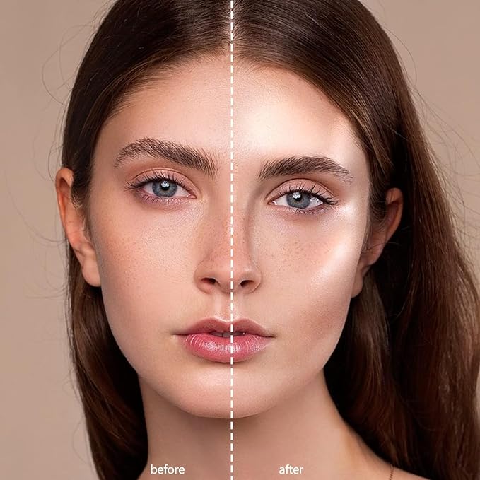 Professional Face Highlighter Palette，Pearl Shimmer Smooth Baked Powder, Lasting Sparkling Highlighter Makeup-Rose Gold