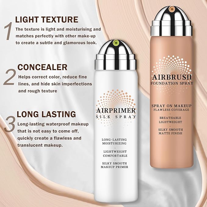 AIUEO Airbrush Foundation Makeup Spray Magic Minerals Airbrush Foundation,Lightweight Flawless Airbrush Spray Makeup Primer with Brush-01 Natural