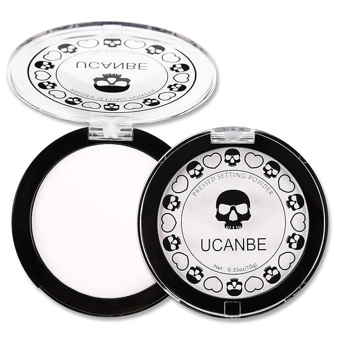 UCANBE White Pressed Setting Powder for Special Effects & Halloween Makeup, Translucent Matte Finishing Powder, Baking White Face Powder for Long Lasting Coverage, Portable Compact
