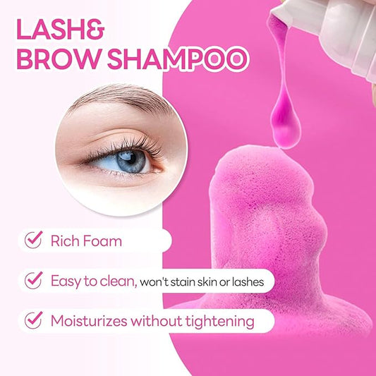 Eyelash Extension Cleanser 60ML Colored Pink Cherry Blossoms Lash Extension Shampoo Lavender Professional Eyelid Foaming Cleanser Paraben & Sulfate Free Non-lrritating