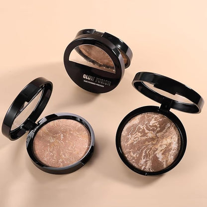 Marble Baked Makeup Setting Powder, Luminous Finish Waterproof Sweatproof Conceal Foundation, 24 H No-Transfer No Smudge Oil-Control Pressed Powder Makeup Base (#05 TAN, 0.53 OZ)
