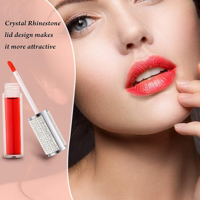 Patelai 12 Pcs 5 ml Rhinestone Lip Gloss Tubes Crystal Lip Balm Tubes for Empty Bottles Refillable Rhinestone Container Plastic Cosmetic Bottles