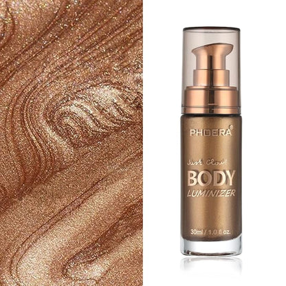 Body Shimmer Oil, Waterproof Long Lasting Moisturizing Body Luminizer Glow For Face , Liquid Illuminator Highlighter 1oz/Jars, Makeup Brush Include (Glistening Bronze #03)