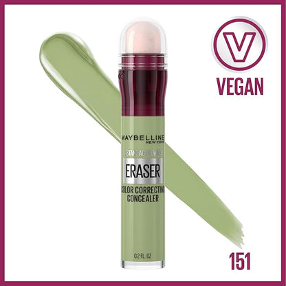 Maybelline Instant Age Rewind Instant Eraser Color Correcting Concealer, Crease-Resistant Coverage, Up to 12HR Moisturizing Wear, Green Color Corrector, 151, 1 Count