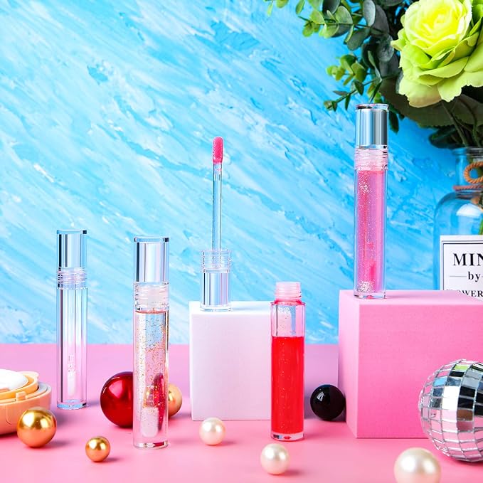 Hsei 100 Pcs Clear Lip Gloss Tubes 5 ml Empty Bulk Wand Balm Containers With Lids Cosmetic Bottles With Rubber Stoppers for Eyelash Growth Liquid DIY Makeup Girls