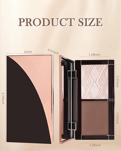 Face Contour Glitter Highlighter Powder Palette-2 in 1 Cruelty-Free Matte Bronzer Powder,Shimmer Illuminator Highlighters for a Glowing Look,Blendable Makeup Palette,Women's Day Gift for Women-01