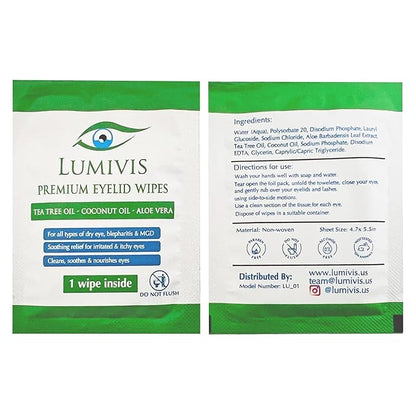 Tea Tree Oil Eyelid Wipes – 144 Individually Wrapped Pads for Daily Eye Cleansing, Makeup Removal & Eyelid Hygiene – Gentle, Soothing, Natural Formula
