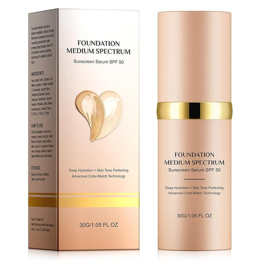 Foundation 4 in 1 - Medium Spectrum with SPF 50+, Anti-Aging, Concealer, Sun Protection, Hydrating Color Changing Foundation Makeup Liquid - Longwearing & Waterproof for Sport, Dancing (1PC, 30ml)