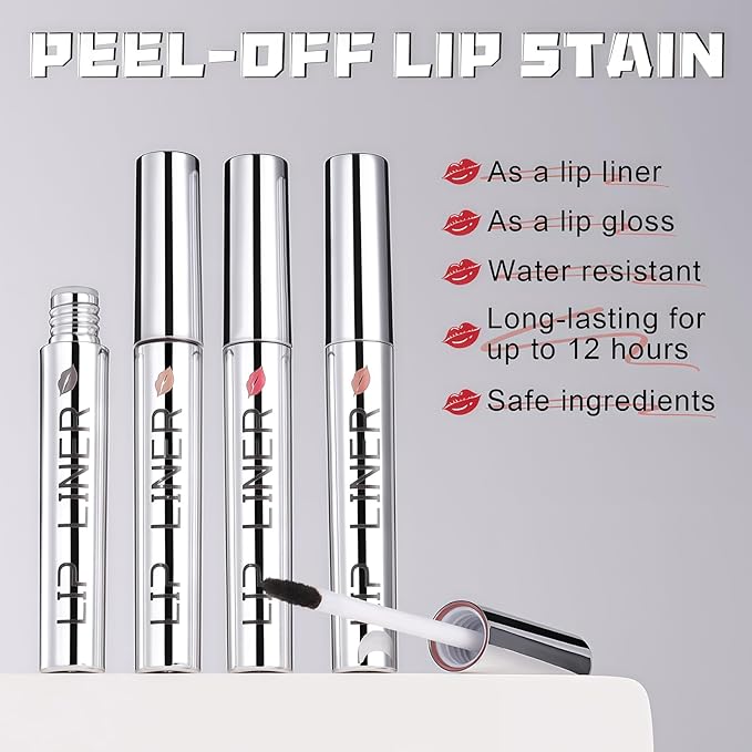 DAGEDA Lip Stain Peel Off Set, Lip Stain Long Lasting Waterproof, 4 Colors Lip Liner Stain, Lip Tint for Women