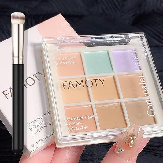9 Color Correcting Concealer Palette - Cream Contouring Makeup Kit, Corrects Dark Circles, Red Marks, Scars - Light to Medium Coverage - Includes Concealer Brush