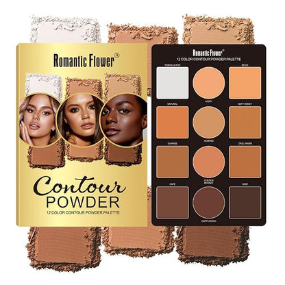 Contouring Makeup Kit for beginners, 9 Colors Pro Contour Palette with Make Up Brush, Waterproof Long-Lasting Cosmetics Gift Idea for Dark Skin, Flawlessly Sculpted Face