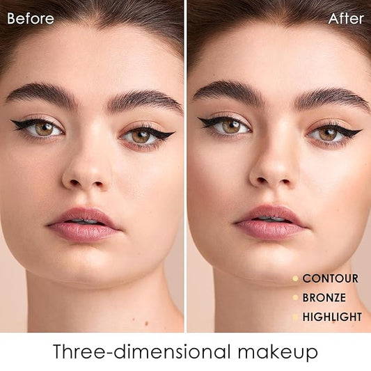 Boobeen Face Bronzer Highlighter Contour Powder Palette, Multi-use Contour Makeup Easy to Blend Face Shaping Contouring Matte Bronzer Powder Long Lasting