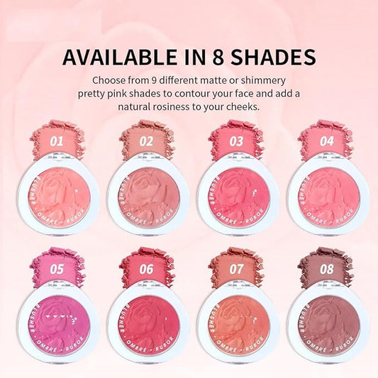MAEPEOR Embossed Blush 8 Colors Lightweight Natural Look Matte Face Blush Long-Lasting Highly Pigmented Powder Blusher (Color 02)