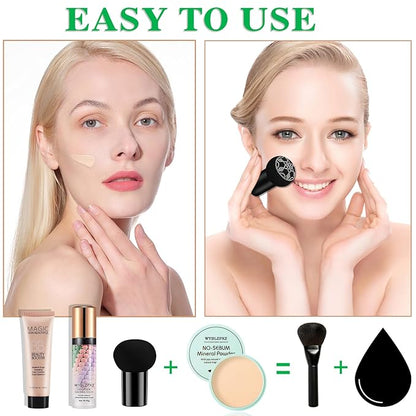 Mushroom Head Air Cushion CC Cream + BB Cream + Tri-color Color Corrector Isolation Cream Foundation Set Moisturizing Full Coverage Foundation Concealer Lasting Foundation Makeup Base Primer（7 Pcs）