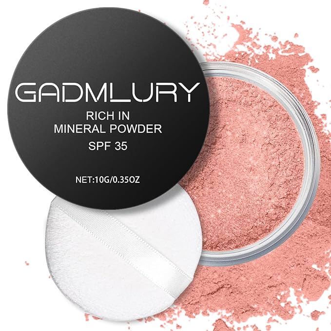 Mineral Powder Blush, SPF 35, Sunscreen Shimmer Loose Mineral Blush, Natural Face Glow Powder, Buildable Coverage for Healthy-looking Color (#07 Shine Rose BlushMakeup)