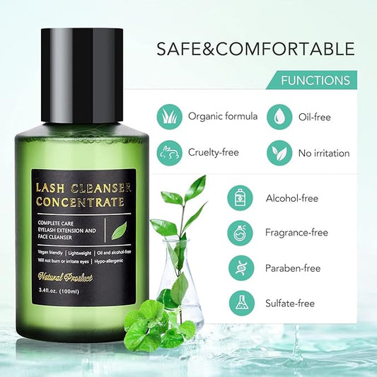 Eyelash Cleanser Concentrate Unscented 100ml Lash Extension Shampoo Natural Foaming Cleanser DIY Wash for Extensions Lashes with Home Care-Makes 60ml Bottles