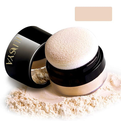 ROUSE Setting Powder Lightweight Loose Powder Finishing Powder Long-Lasting Face Powder Waterproof with Soft Mushroom Powder Puff & Mirror, Matte Finish,0.28 Oz (Light Apricot/Translucent)