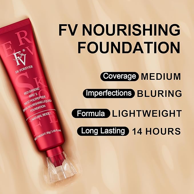 FV Dewy Foundation, Hydrating Formula & Medium Coverage, Waterproof, Long Lasting, Lightweight Liquid Foundation, Ideal For Dry/Combination Skin, 30g, Nourishing Classic Ivory
