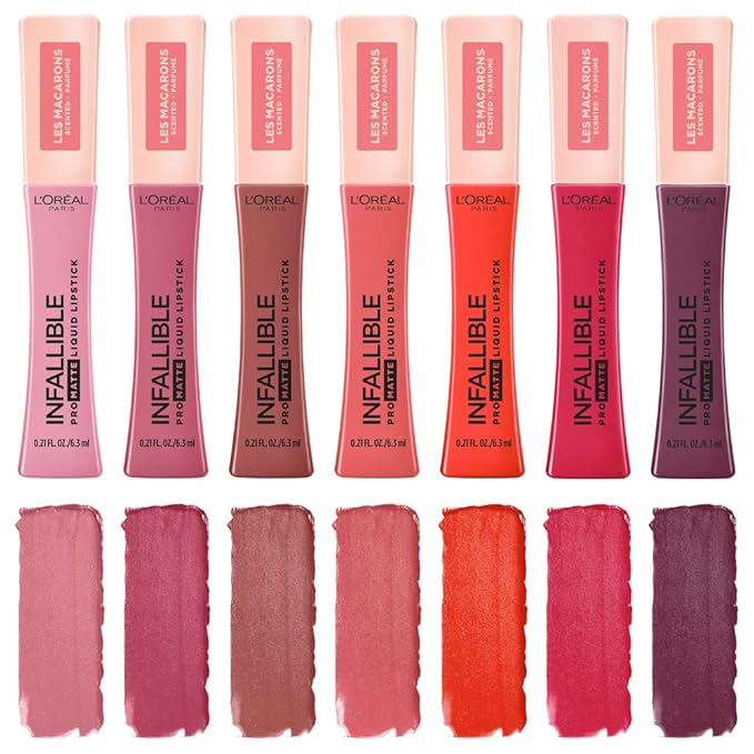 L’Oréal Paris Makeup Infallible Pro Matte Les Macarons Scented Matte Liquid Lipstick, Highly Pigmented, Longwear, Waterproof and Smudge Proof, Blackcurrant Crush, 0.21 fl; oz.