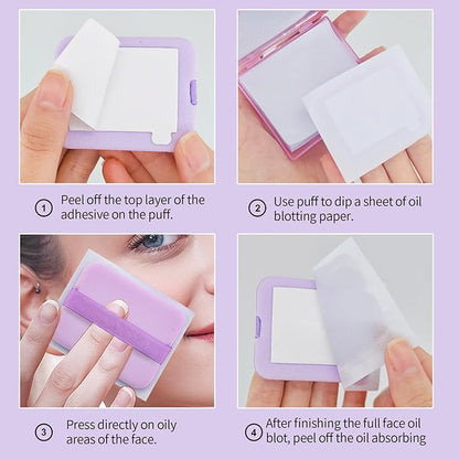Erinde Oil Blotting Sheets for Face with Mirror and Puff, 300 Sheets Oil Blotting Paper for Oily Skin, Face Oil Absorbing Sheets, Natural Oil Control Film, Absorb Excess Oil, Makeup Friendly