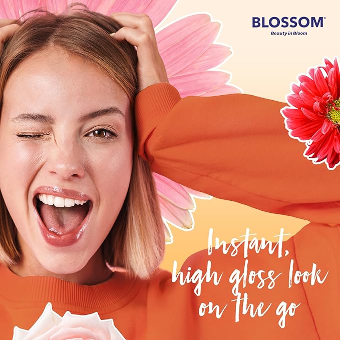 Blossom Lip Gloss Tubes, Coconut Macaroon Scented Thick Clear High Shine Moisturizing Flower Lip Gel with Nourishing Jojoba Seed Oil, Infused with Real Flowers, 0.3oz, Coconut Macaroon
