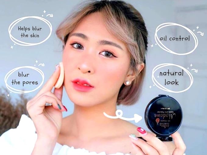 MADAME 12 g. LIGHT Oil Control Face Pressed Powder Compact Foundation, Long Lasting Makeup Oily Skin, Flawless Matte Finish, Controls Face Shine Skin Oil Control Breathable Coverage Lightweight SPF 25