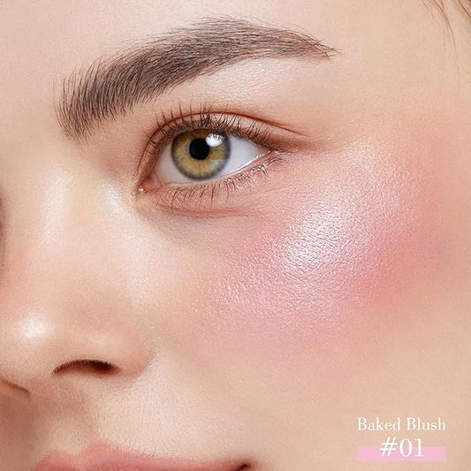 KYDA Baked Blush, High Glossy Face Blusher, Shimmer Pressed Powder Blush, Buildable Lightweight Formula, Radiance Pink Glow Blush Makeup, Multiuse Baked Powder for Face Eye Cheeks, #01