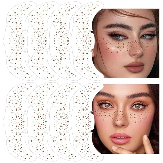 8Ps Face Glitter Speckles Patches, Brown Glitter Freckles Face Tattoo, Glow Up Makeup Patches, Cute Glitter Makeup Accessories for Women, Cosmetic Glitter for Face Gift