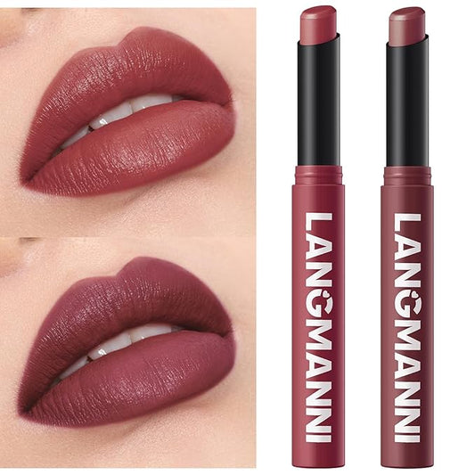 Jolilab 2 Pcs Velvet Matte Lipstick Nude Matte Soft Dark Color Stick Waterproof Long-Lasting Non-Stick Cup High Pigmented Lip Stick Lip Balm Beauty Cosmetics Gift for Girls（11#+12#