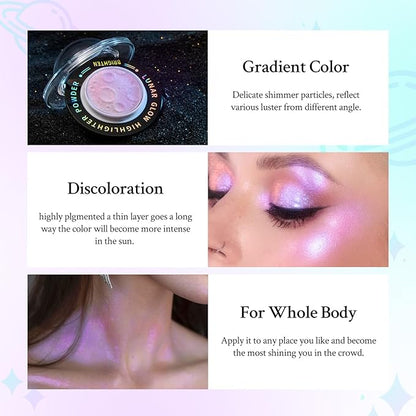 Chameleon Face Highlighter Palette, Multichrome Glitter Shimmer Highlighter Makeup, Holographic Sparkle Color Shifting Inner Corner Eye Highlighter Illuminator, Silky Creamy Mineral Eyeshadow1
