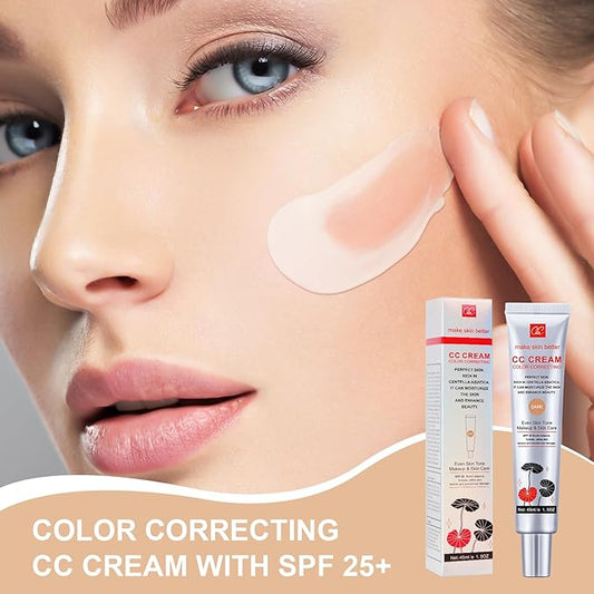 Color Correcting CC Cream with Powder Puff 【SPF 25】, Light & Hydrating CC Cream Foundation with Centella Asiatica, Multi-Purpose for Even Skin Tone, Refine Skin Texture, SPF Protection (Dark)