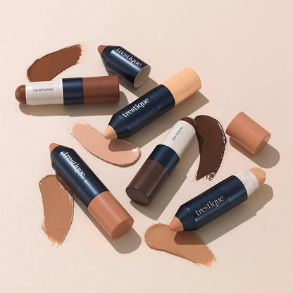 Trestique Refillable Face Stick Foundation with Built-In Sponge, Clean Beauty Medium Coverage Sustainable Makeup