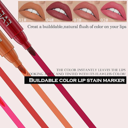 2 Color Lip Stain Tip Marker Set,Hydrating & Long Lasting Lip Liner Stain Waterproof Smudgeproof Lip Tint Matte Lip Maker with Easy Drawing Tip (Pumpkin + Cherry)