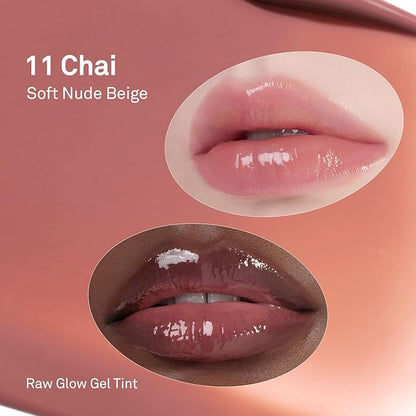 HINCE Raw Glow Gel Tint - Glossy Dewy Lip Tint, Non-Sticky & Long Wearing Lip Gloss for Natural Glass Glow, Moisturizing Liquid Lipstick, Vegan, 0.13 fl.oz. (CHAI, 11)