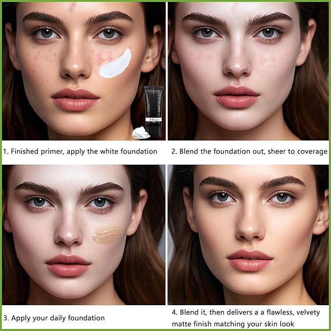 Afflano White Foundation Color Changing Makeup, Full Coverage Color Matching Foundation Skin Brightener Face Makeup, Vegan Eyeshadow Primer Base, Cosplay Clown Goth White Face Makeup for Gothic Girl