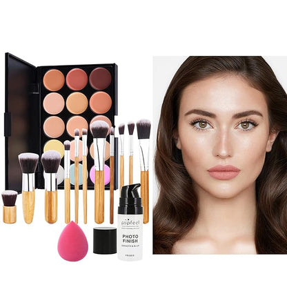 Pure Vie All-in-One Holiday Gift Surprise Makeup Set Essential Starter Bundle Include Eyeshadow Palette Lipstick Concealer Blush Mascara Eyeliner Face Powder Lipgloss Brush - Full Makeup Kit for Women
