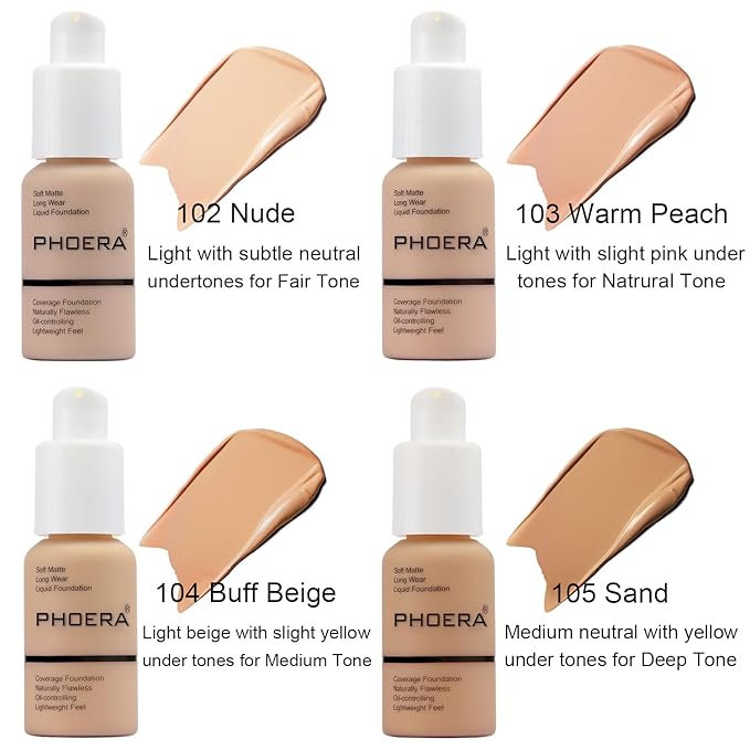 Foundation Set, 2Pcs Flawless Foundation and Makeup Spong Set for Natural Look, Waterproof, Medium Coverage, Matte Finish, Oil-Control, Odorless, Super Stay Up to 12 Hour (#103, Warm Peach)