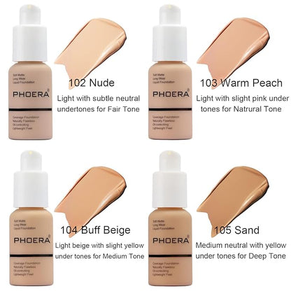 Foundation Set, 2Pcs Flawless Foundation and Makeup Spong Set for Natural Look, Waterproof, Medium Coverage, Matte Finish, Oil-Control, Odorless, Super Stay Up to 12 Hour (#102, Nude)