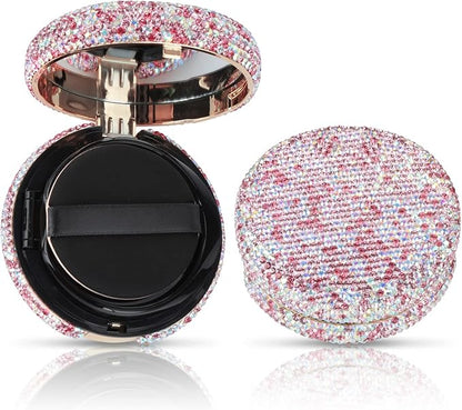 KEYPOWER Makeup Powder Compact Empty Container with Bling Diamond Design, Pink, for Home, Travel/On-the-go, Professional Use