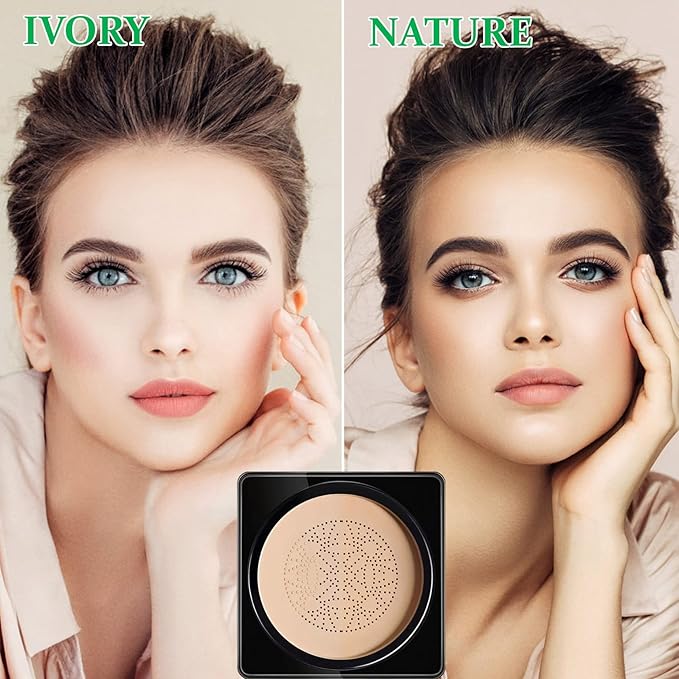 1PCS Mushroom Head Air Cushion CC Cream,CAHIUYOA BB Cream Foundation Full Coverage Concealer Long Lasting Liquid Matte Makeup Foundation with Mushroom Makeup Sponge-Ivory