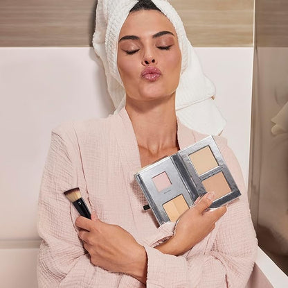 Woosh Beauty, The Fold Out Complexion Palette w/Secret Brush, Travel All in One Neutral Cream & Powder Kit, 4 in 1 Nested Makeup Brush (#1 Light)