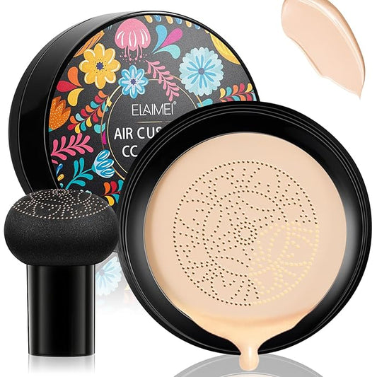 Air Cushion CC Cream - Mushroom Head Concealer, Lasting Nude Makeup, Moisturizing Liquid Foundation, Even Skin Tone Makeup Base Primer (Natural)
