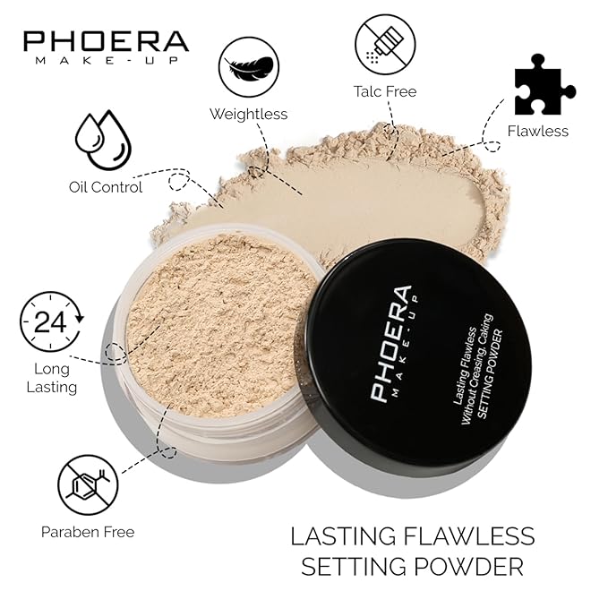 PHOERA Foundation Makeup for Wome Full Coverage Foundation Set,Face Primer Foundation Brush Powder Brush, PHOERA Foundation Face Powder, Soft Focus Setting Powder